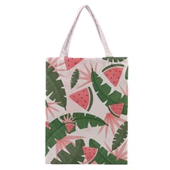 Tropical Watermelon Leaves Pink And Green Jungle Leaves Retro Hawaiian Style Classic Tote Bag