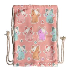 Cute Kawaii Kittens Seamless Pattern Drawstring Bag (large)