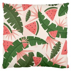 Tropical Watermelon Leaves Pink And Green Jungle Leaves Retro Hawaiian Style Large Cushion Case (two Sides)