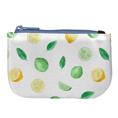 Lemon And Limes Yellow Green Watercolor Fruits With Citrus Leaves Pattern Large Coin Purse