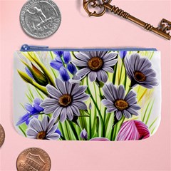 Expressive Watercolor Flowers Botanical Foliage Large Coin Purse