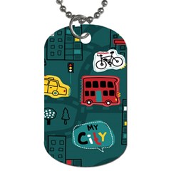 Seamless-pattern-hand-drawn-with-vehicles-buildings-road Dog Tag (one Side)