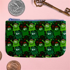 Green Monster Cartoon Seamless Tile Abstract Large Coin Purse