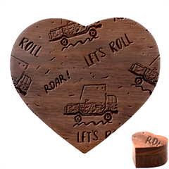 Childish Seamless Pattern With Dino Driver Heart Wood Jewelry Box