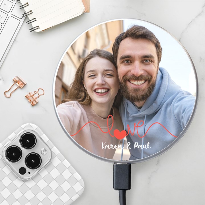 Personalized Love Line Photo Wireless Fast Charger Wireless Fast Charger(White)