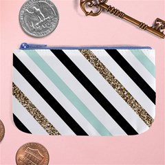 Pattern, Blue, Gold, Lines, Stripes Large Coin Purse