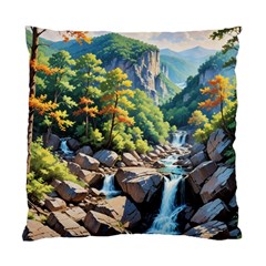 Serene Mountain Waterfall Landscape Standard Cushion Case (one Side)