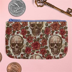 Skull And Roses Flowee Flora Floral Patterns Pattern Large Coin Purse